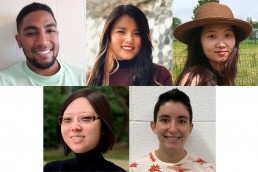 Headshots of five graduate students, arranged in two rows, three photos on top and two on bottom.
